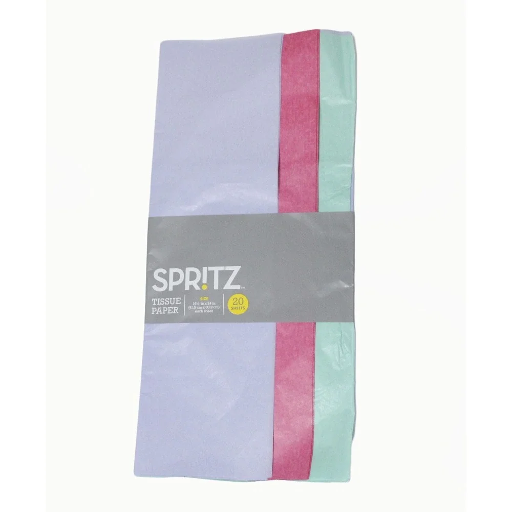 4 Pack Spritz Tissue Paper 20 Sheets Purple Pink Mint Green Gift Wrap 16.5x24